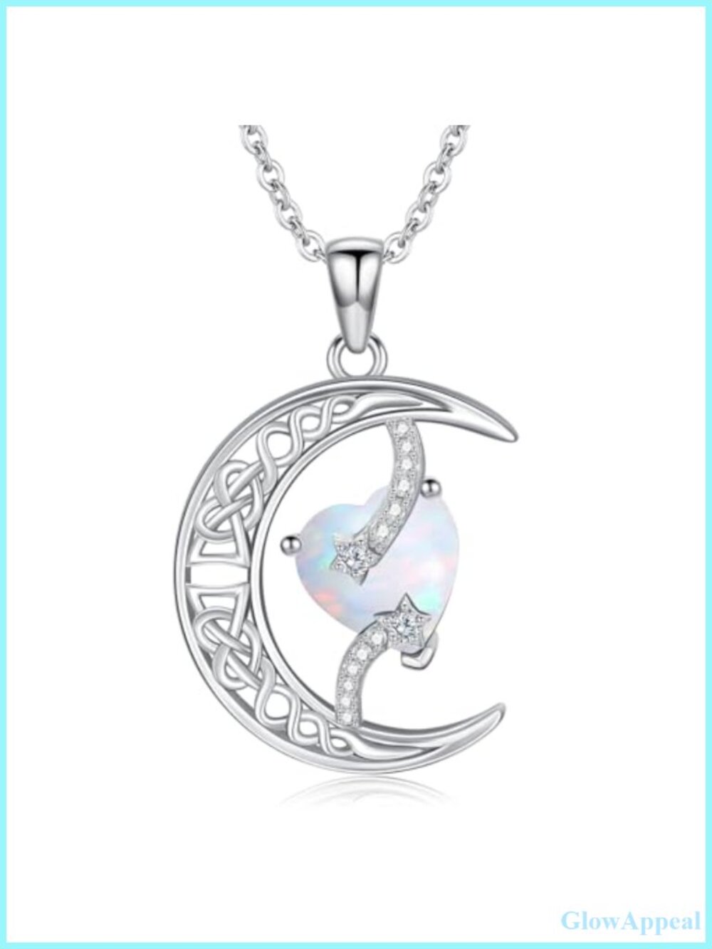 TOUPOP 925 Sterling Silver Opal Moon Necklace Celtic Star Pendant 18+2 Chain
